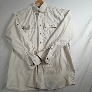 Tag Safari Button Down Shirt Size L Beige Long Sleeve Vented Back Utility